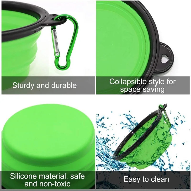 Folding Portable Silicone Dog Feeder Bowl 2 in 1 Pet Dispenser Outdoor Travel Dog Cat with Carabiner Bottle Food Water Container