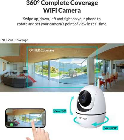Indoor Camera, 1080P FHD 2.4Ghz Wifi Pet Camera, Home Camera for Pet/Baby, Dog Camera 2-Way Audio, Indoor Security Camera Night Vision, AI Human Detection, Cloud Storage/Tf Card, White