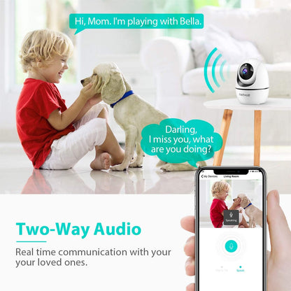 Indoor Camera, 1080P FHD 2.4Ghz Wifi Pet Camera, Home Camera for Pet/Baby, Dog Camera 2-Way Audio, Indoor Security Camera Night Vision, AI Human Detection, Cloud Storage/Tf Card, White