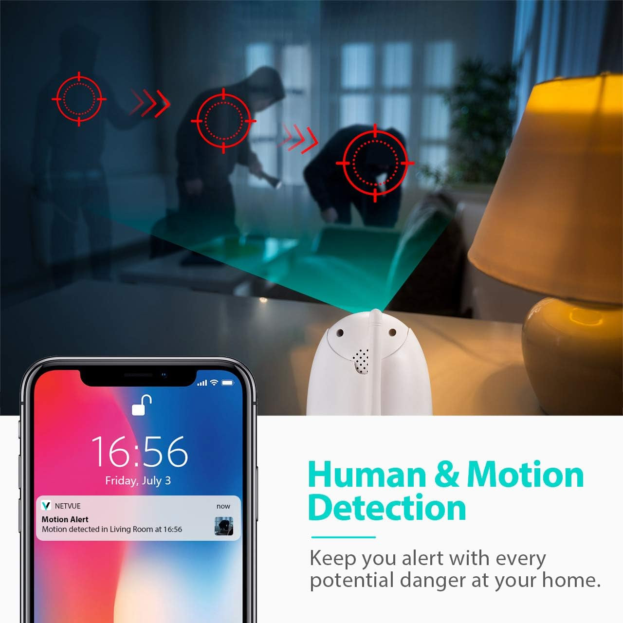 Indoor Camera, 1080P FHD 2.4Ghz Wifi Pet Camera, Home Camera for Pet/Baby, Dog Camera 2-Way Audio, Indoor Security Camera Night Vision, AI Human Detection, Cloud Storage/Tf Card, White